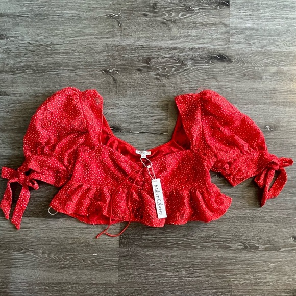 For Love And Lemons Red Puff Sleeve Blouse - Picture 1 of 8